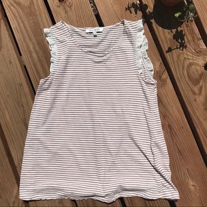 Rose & Olive Striped Ruffle Tank Small